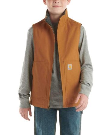 Boys' Zip-Front Canvas Sherpa Lined Vest