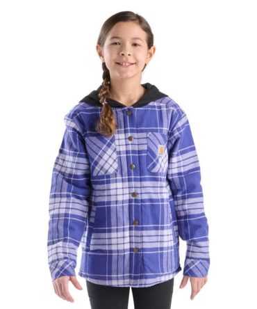 Girls' Long Sleeve Flannel Snap-Front Hooded Shirt Jac (Child/Youth)