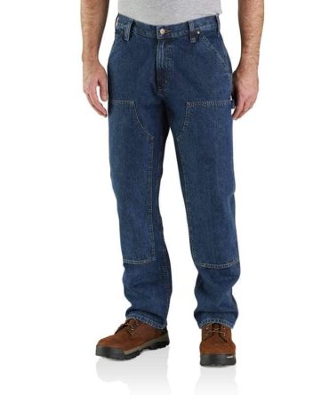 Loose Straight Double-Front Denim Dungaree Pants