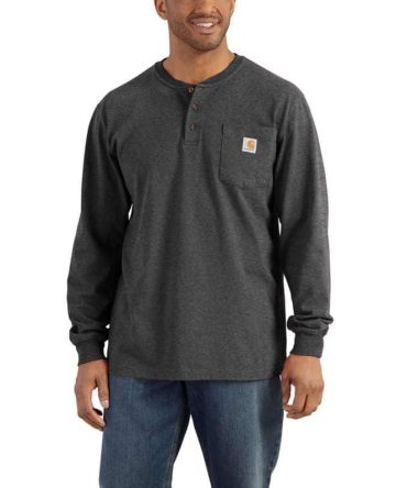 Loose Fit Heavyweight Long-Sleeve Pocket Henley T-Shirt