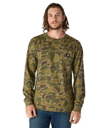 Relaxed Fit Heavyweight Long-Sleeve Pocket Camo Logo Graphic T-Shirt