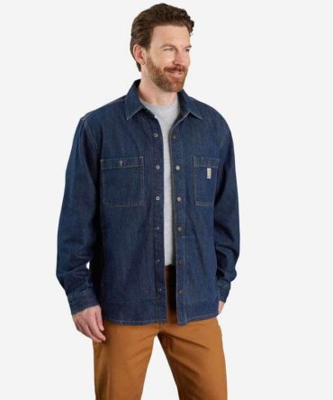 Relaxed Fit Denim Fleece Lined Snap-Front Shirt Jac