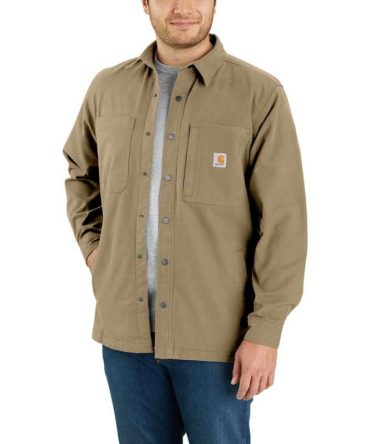 Rugged Flex® Relaxed Fit Canvas Fleece-Lined Snap-Front Shirt Jac