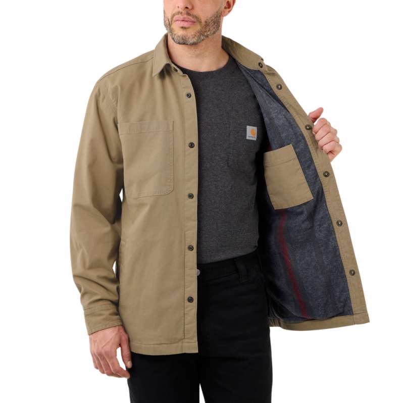Rugged Flex® Relaxed Fit Canvas Fleece-Lined Snap-Front Shirt Jac - Image 3