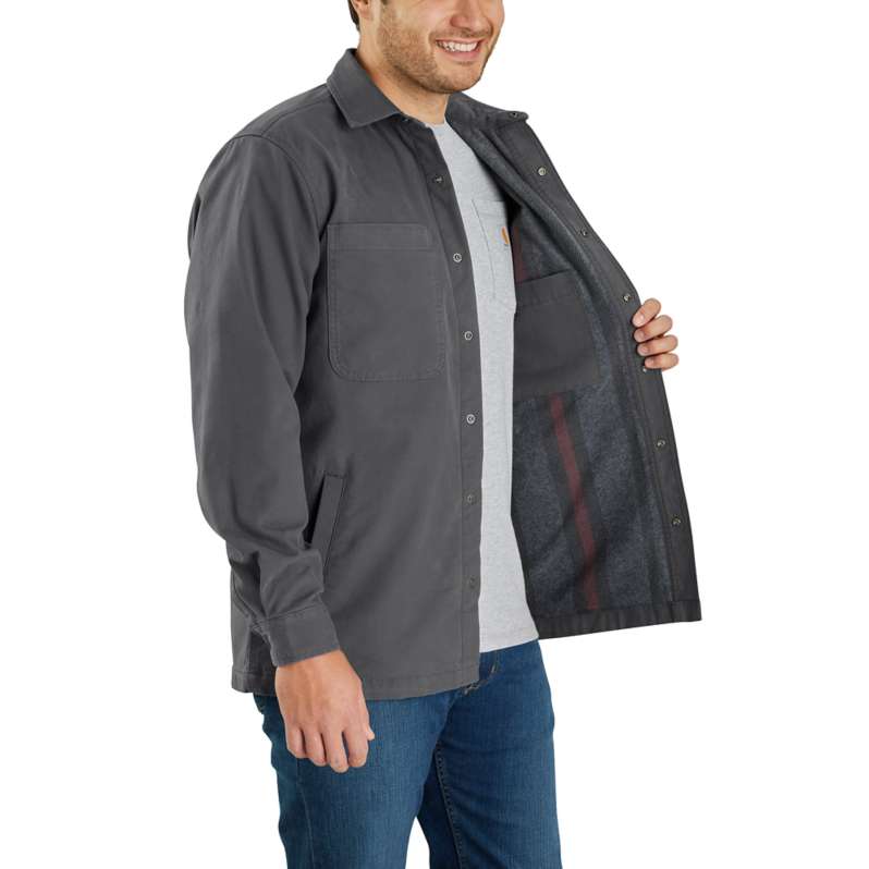 Rugged Flex® Relaxed Fit Canvas Fleece-Lined Snap-Front Shirt Jac - Image 4