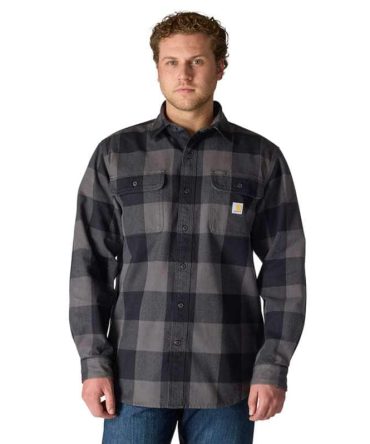 Loose Fit Heavyweight Flannel Long-Sleeve Plaid Shirt