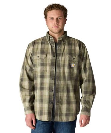 Loose Fit Midweight Chambray Long-Sleeve Plaid Shirt