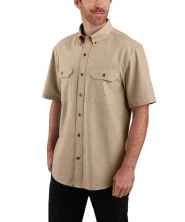 Loose Fit Midweight Chambray Short-Sleeve Shirt