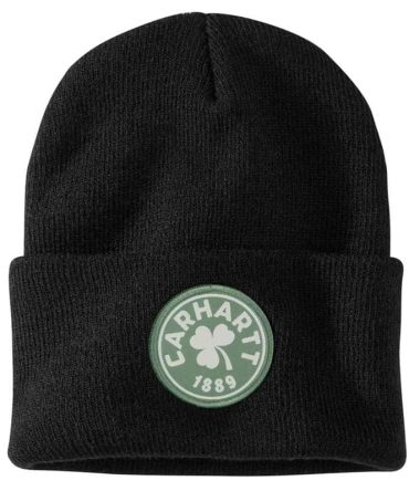 Knit Shamrock Patch Beanie